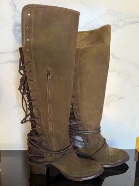 Freebird by Steven Olive Suede Lace-Up Over-the-Knee Boots